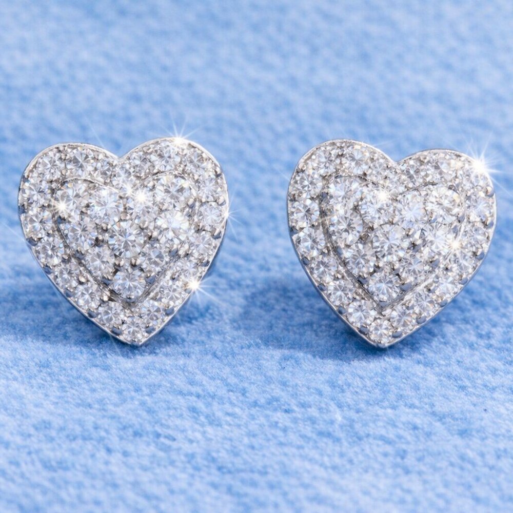 Heart Moissanite Earrings | Passes Diamond Tester | 925 Silver